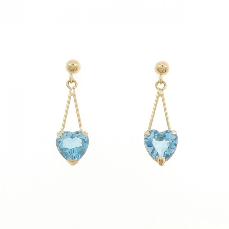 K18YG Bông tai hình trái tim đá Topaz xanh - Hàng hiệu Authentic 867909