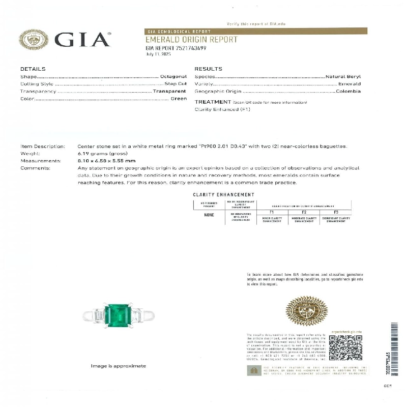 Nhẫn Emerald PT900 2.01CT xuất xứ Colombia 667736