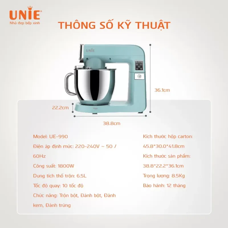 UNIE UE-990 – Nhồi bột êm ái, không nóng máy, bột dai mịn chuẩn tiệm 714265