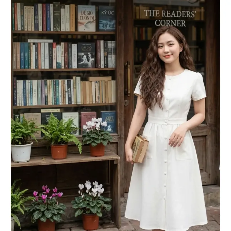 Váy công sở trắng dánh cbo nàng thơ 970783