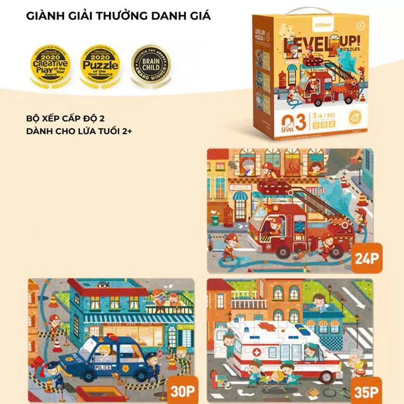 Bộ ghép hình Mideer level 3 - Hình xe cứu thương, cứu hỏa, cảnh sát 338107