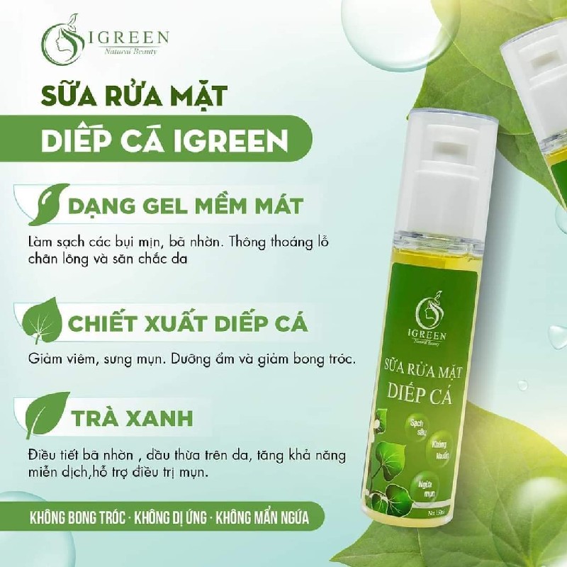 Sữa rửa mặt diếp cá IGREEN dạng gel 8233