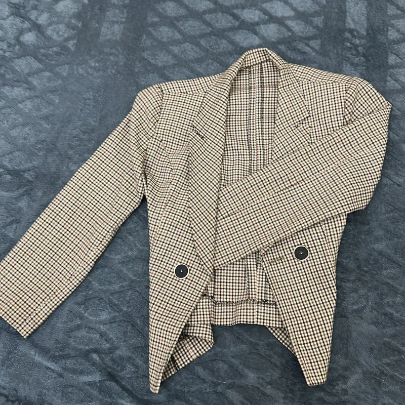 Áo blazer dáng suông, may đo, màu nâu kê caro, size s 1025246