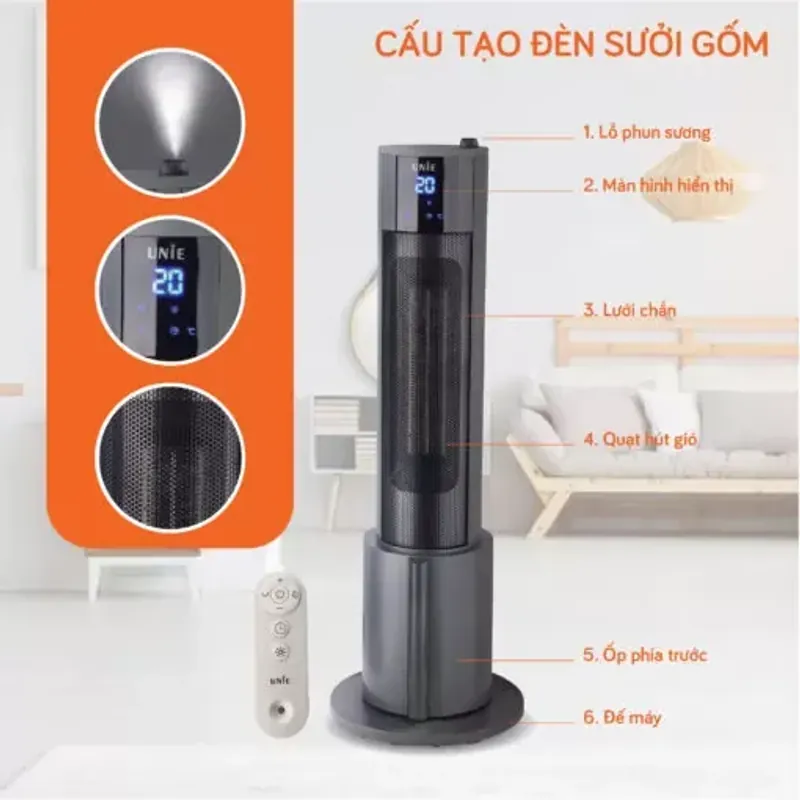 Máy sưởi gốm UNIE UE-129 2200W phun sương tạo ẩm, làm ấm nhanh, an toàn 4 mùa CHÍNH HÃNG 575701