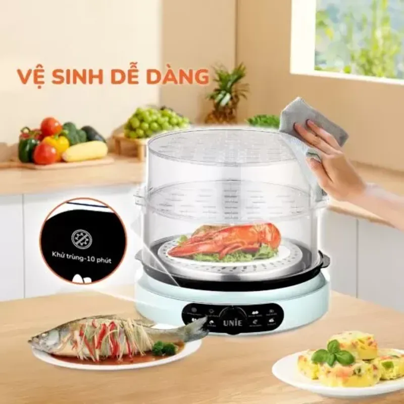Nồi hấp điện UNIE UE680 15L mới – 3 tầng dung tích lớn, có bảng gợi ý thời gian hấp mới 588859
