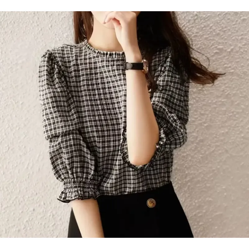 Áo sơ mi tay ngắn dáng rộng in kẻ sọc phong cách mùa hè 2021 sành điệu mới 786467