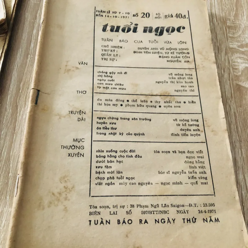 5 cuốn báo TUỔI NGỌC XƯA mất bìa 1971 929458