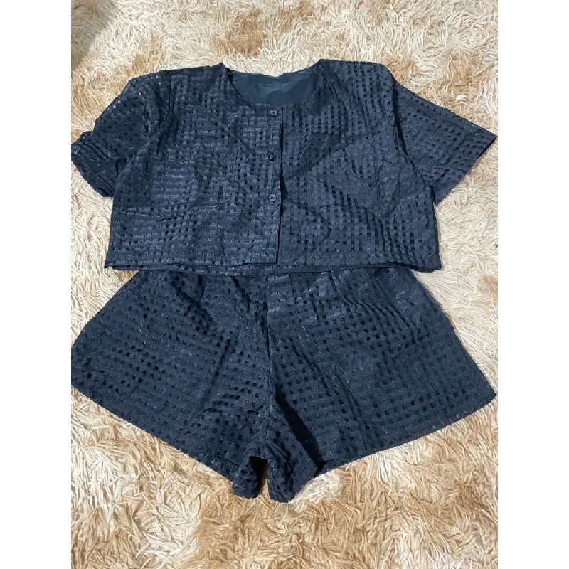 Set áo croptop & quần short đen 13573