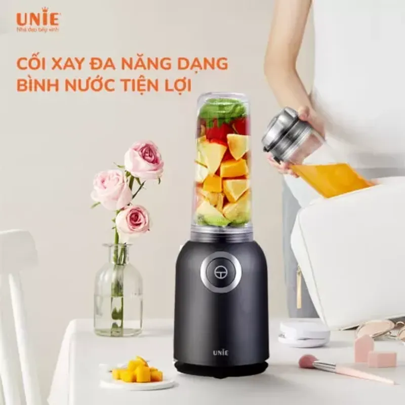 Máy xay sinh tố UNIE UMB05 cối xay dạng bình nước nhỏ gọn, lưỡi dao 4 cánh bằng inox 574455