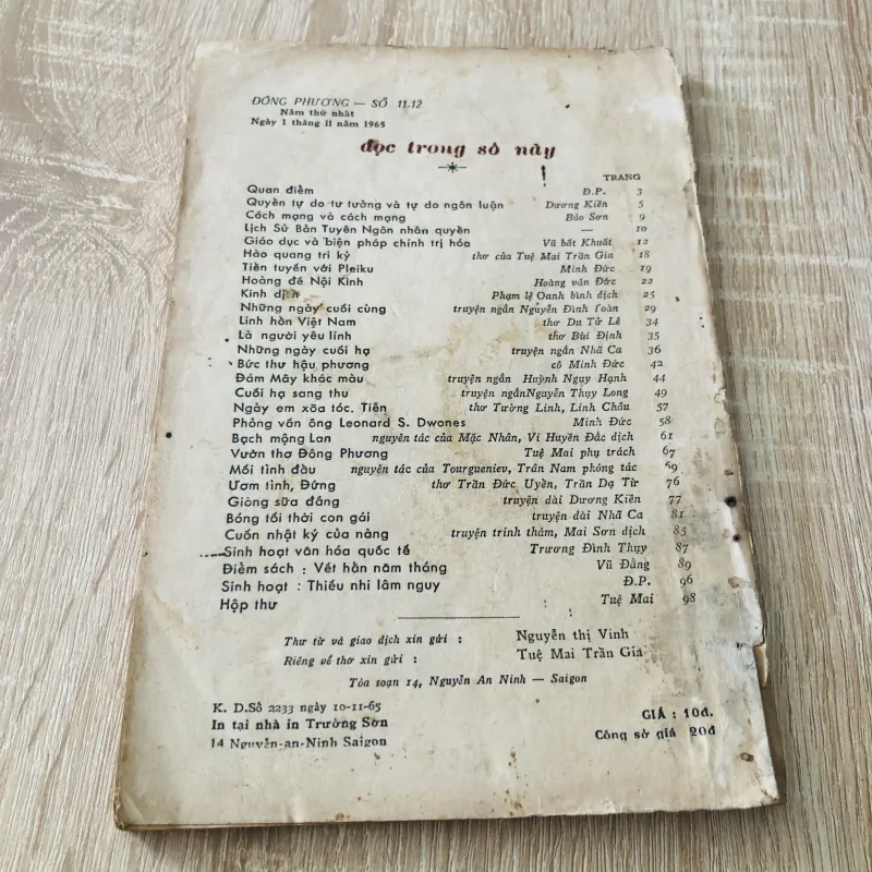 TẠP CHÍ ĐÔNG PHƯƠNG – SỐ 11–12 (1965) Ấn bản gộp số 11 & 12 929467
