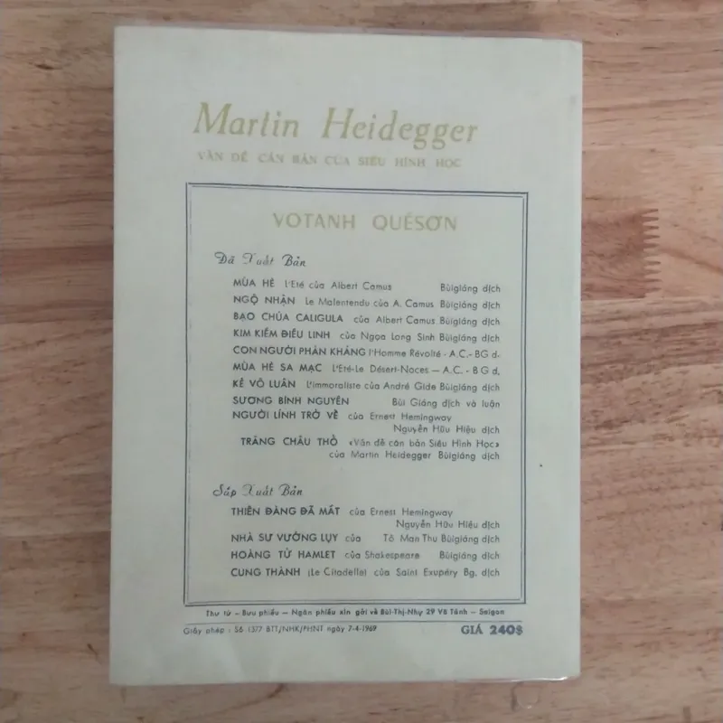 Vấn đề căn bản của siêu hình học Trăng Châu Thổ - Martin Heidegger ( Bùi giáng dịch ) cũ 690013