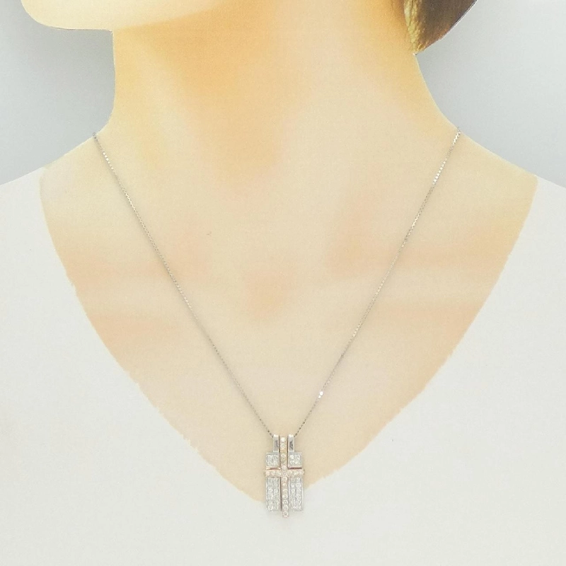 K18WG/K18PG Dây chuyền kim cương chéo 1.01CT - Hàng hiệu chính hãng 860264