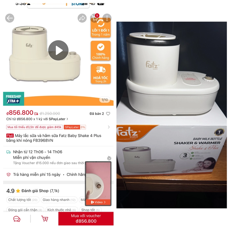 Máy hâm sữa, lắc sữa Fatz bằng khí nóng 473519