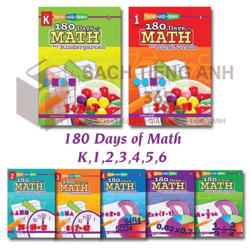 Sách Tiếng Anh - 180 Days of Math - Trọn Bộ K,1,2,3,4,5 -  Mới 56832