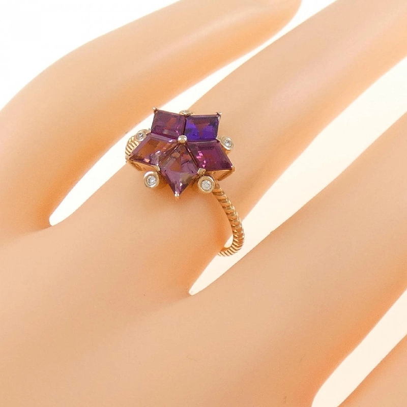 K18PG Nhẫn hoa đá màu - Hàng hiệu Authentic 860231