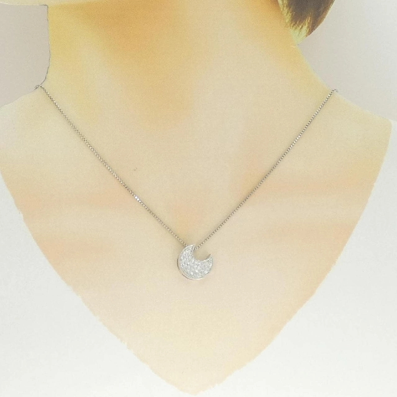 K18WG Mặt dây chuyền kim cương Pave hình mặt trăng 0.50CT - Hàng hiệu Chính hãng 857227