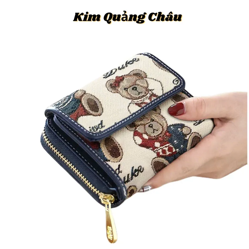 Ví Nữ Ngắn Gập Gọn Ví Đựng Thẻ Đa Năng In Hình Gấu Dễ Thương 574772