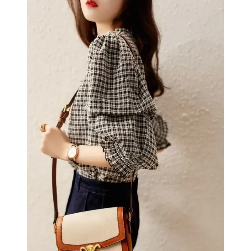 Áo sơmi tay ngắn dáng rộng in kẻ sọc phong cách mùa hè 760068