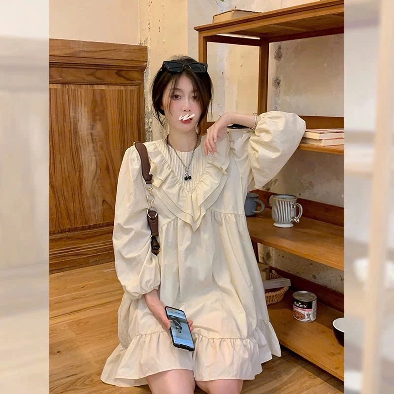 Pass Váy babydoll trắng kem cổ tròn phối bèo – bánh bèo nhẹ nhàng, cực dễ thương  476857