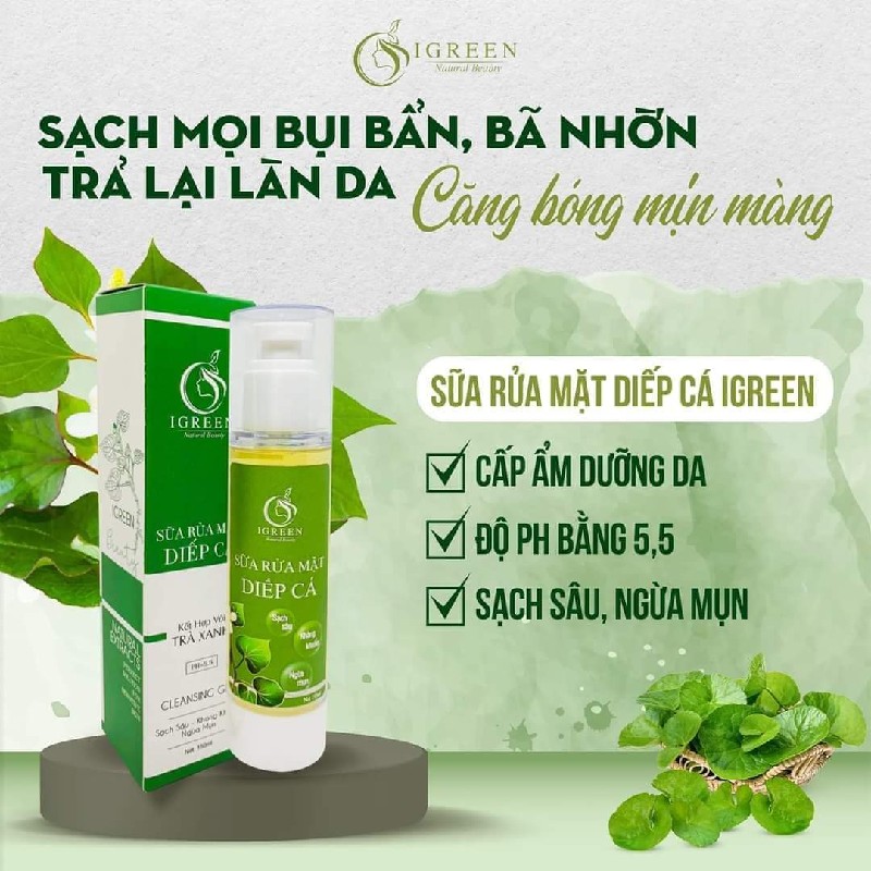 Sữa rửa mặt diếp cá IGREEN dạng gel 8233