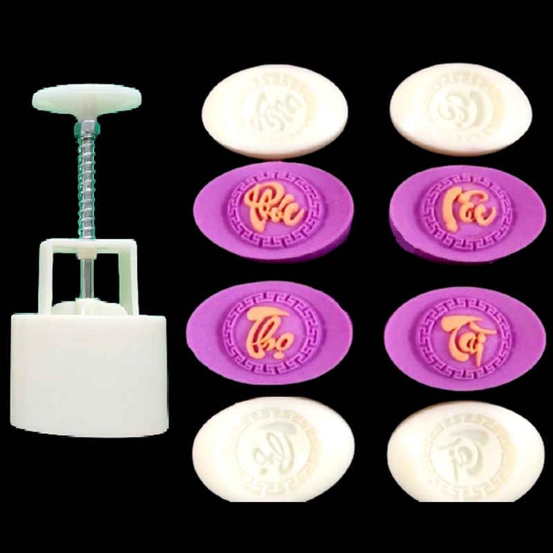 Khuôn trung thu lò xo, khuôn ép xôi 4 thỏi vàng Phúc Lộc Thọ Tài - Mã số 1024 336018