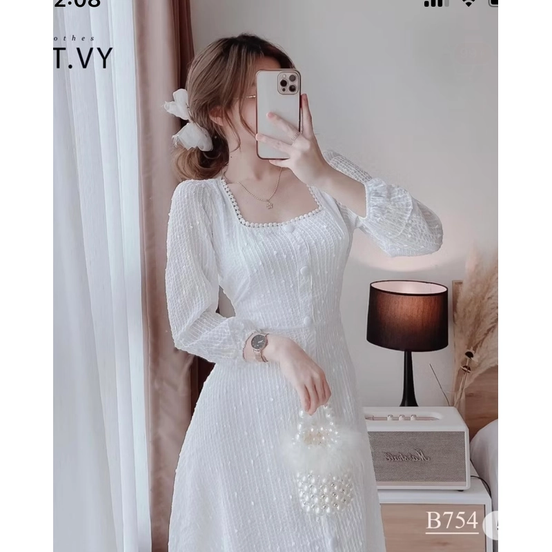 Đầm dự tiệc đầm trắng cổ vuông tay phồng dáng dài Lucas Dress 462311