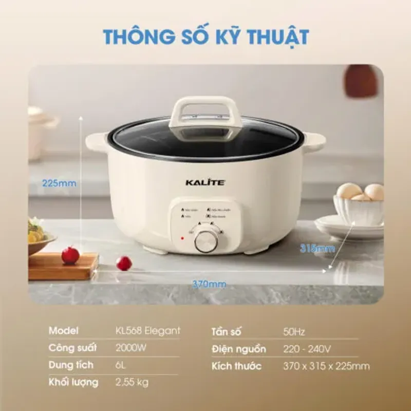 Nồi lẩu đa năng KALITE KL568 Elegant, dung tích 6L, công suất 2000W 934025