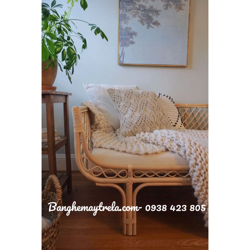 Ghế sofa dài mây tự nhiên lưng caro 446014
