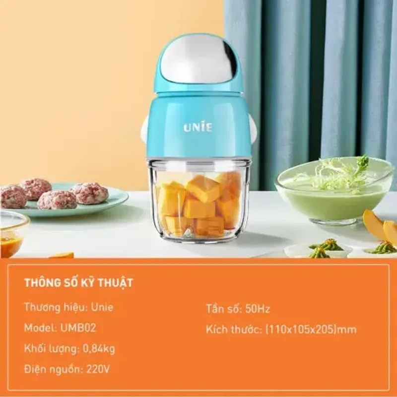 Máy xay mini UNIE UMB02 200W, cối thủy tinh kháng khuẩn + lưỡi dao inox 3 tầng 578118