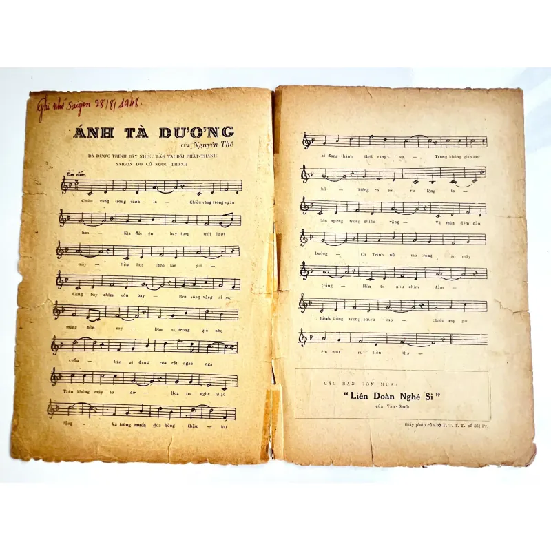 [Cực Hiếm] Tờ Nhạc Tiền Chiến 1948: ÁNH TÀ DƯƠNG - NXB Đức Quỳnh (Bút tích Saigon 1948) 728098