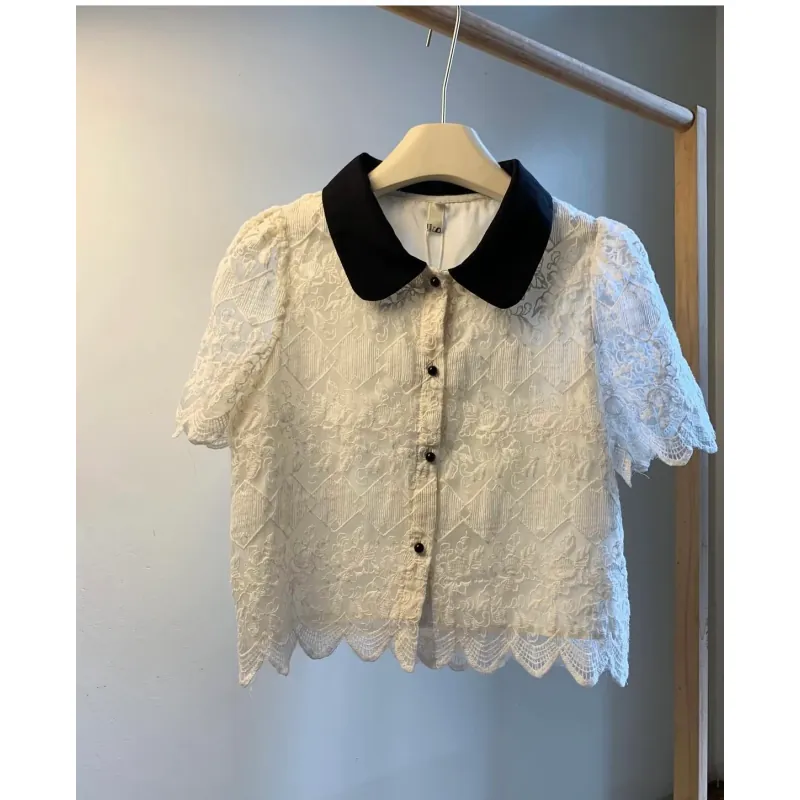 Áo sơ mi ren cổ đen 973887