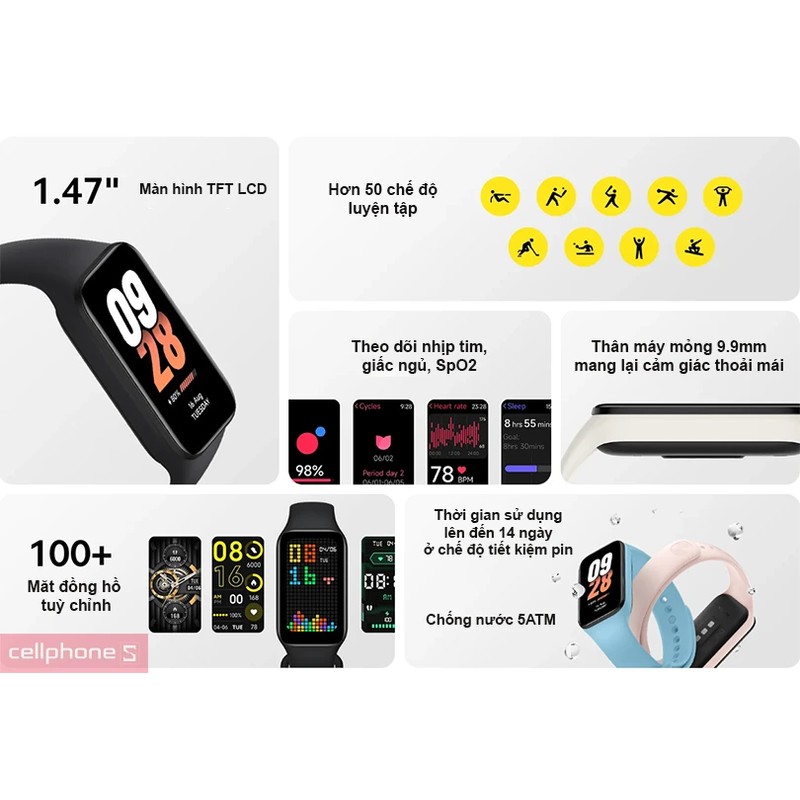 Vòng Đeo Tay Thông Minh Mi Smart Band 6, Band 8 Active, Sport B18 75079