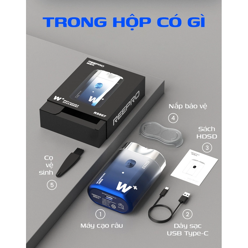 Máy cạo râu bỏ túi thông minh 2024 Reepro Cyber Shaver chống nước IPX7 pin siêu khoẻ 313366