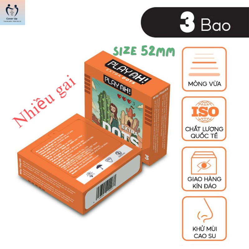 Bao Cao Su PlayAh Extra Dots Thêm Gai Hộp 3 size 52mm nhiều gai 179060