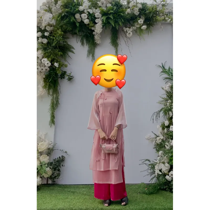 Bộ áo dài 3 items màu tím hồng 996573