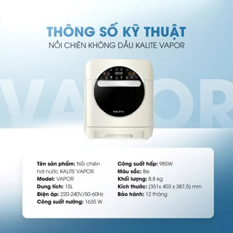 Nồi chiên hơi nước Kalite Vapor 4in1, 8 chế độ nấu tự động 933278