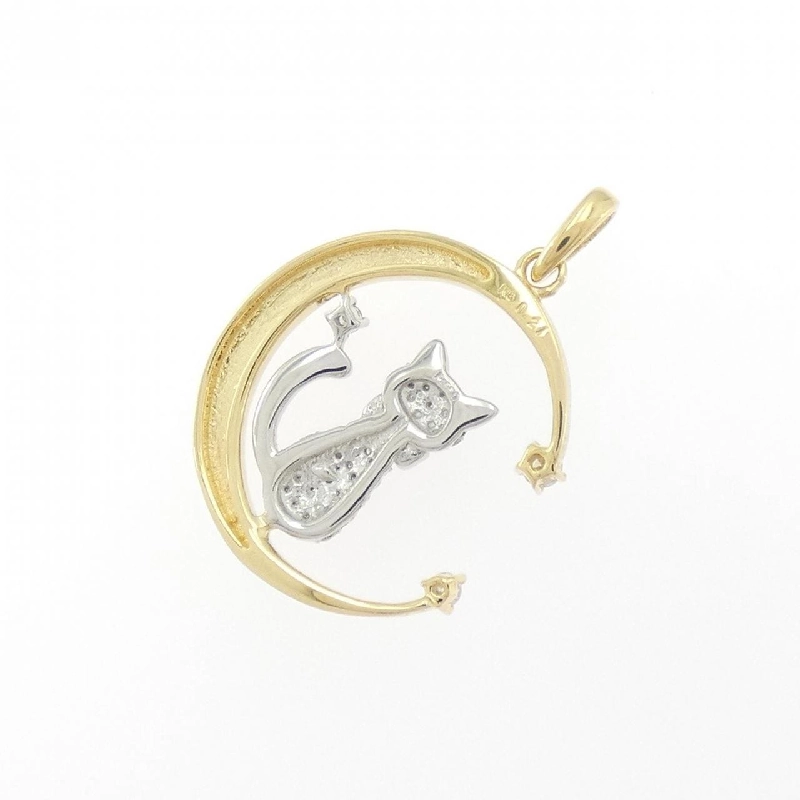 K18YG/PT950 Mèo × Mặt trăng Dây chuyền kim cương 0.21CT - Hàng hiệu Chính hãng 871621