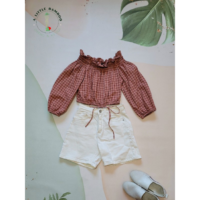 Áo trễ vai croptop Libé workshop hồng đất size S 14418