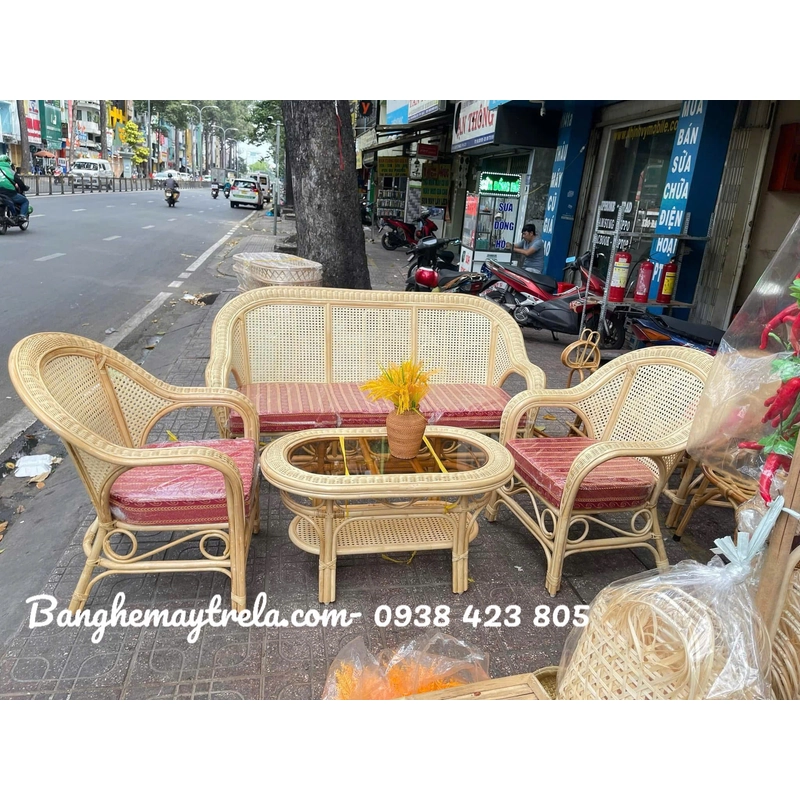 Bàn ghế sofa mây tự nhiên lưới mắt cáo 499423