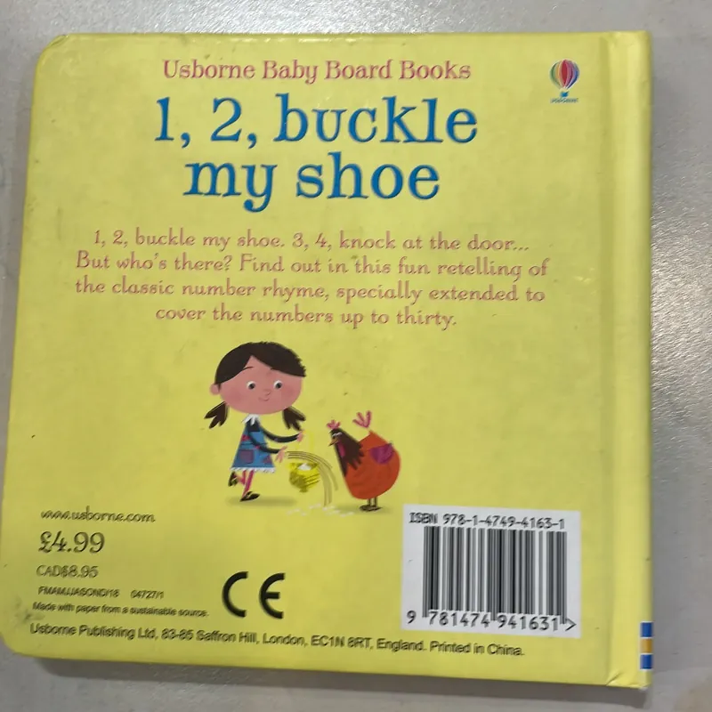 NGOẠI VĂN tiếng anh trẻ em: usborne baby board books - 1,2 buckle my shoe  1027591