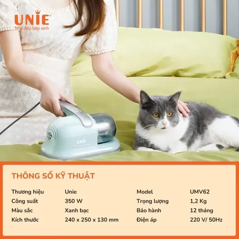 Máy hút bụi chăn đệm UNIE UMV62 lực hút 12500 PA, đèn UV diệt 99,9%, hút trên mọi bề mặt 726377