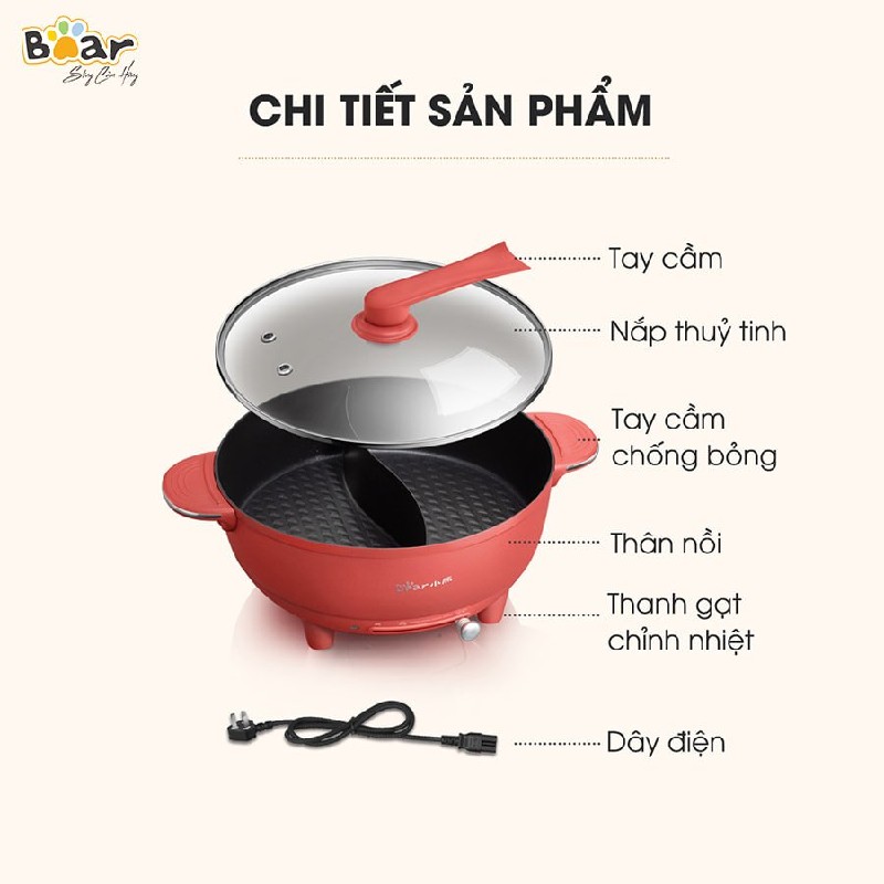 NỒI LẨU UYÊN ƯƠNG 2 NGĂN BEAR 3593