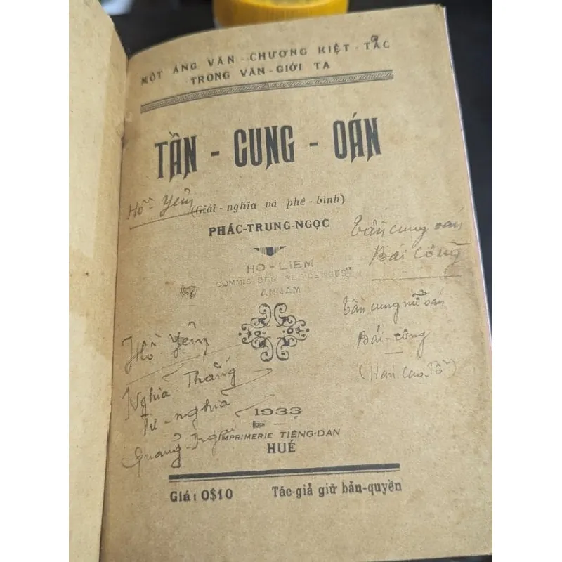 Tần cung oán - Phác Trung Ngọc giải nghĩa và phê bình xuất bản 1933 ( sách đóng bìa còn bìa gốc ) 561775