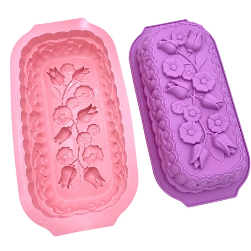 Khuôn silicon làm bánh, rau câu, bánh mì hình chữ nhật các loại hoa - Loại 32 cm - 1127 338384