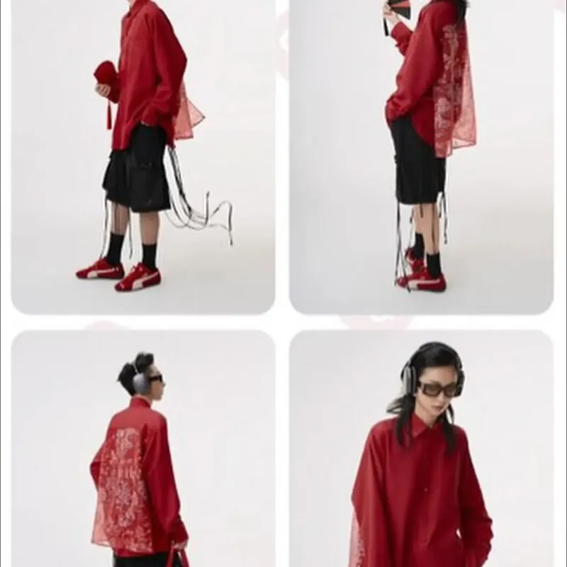 Áo Hymaison, Sơ mi hội làng màu đỏ (unisex) <65kg, mặc 1 lần, lưng áo thêu, tà bay 703000