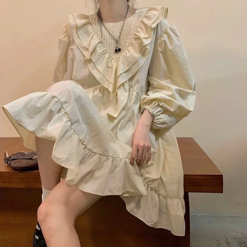 Pass Váy babydoll trắng kem cổ tròn phối bèo – bánh bèo nhẹ nhàng, cực dễ thương  476857