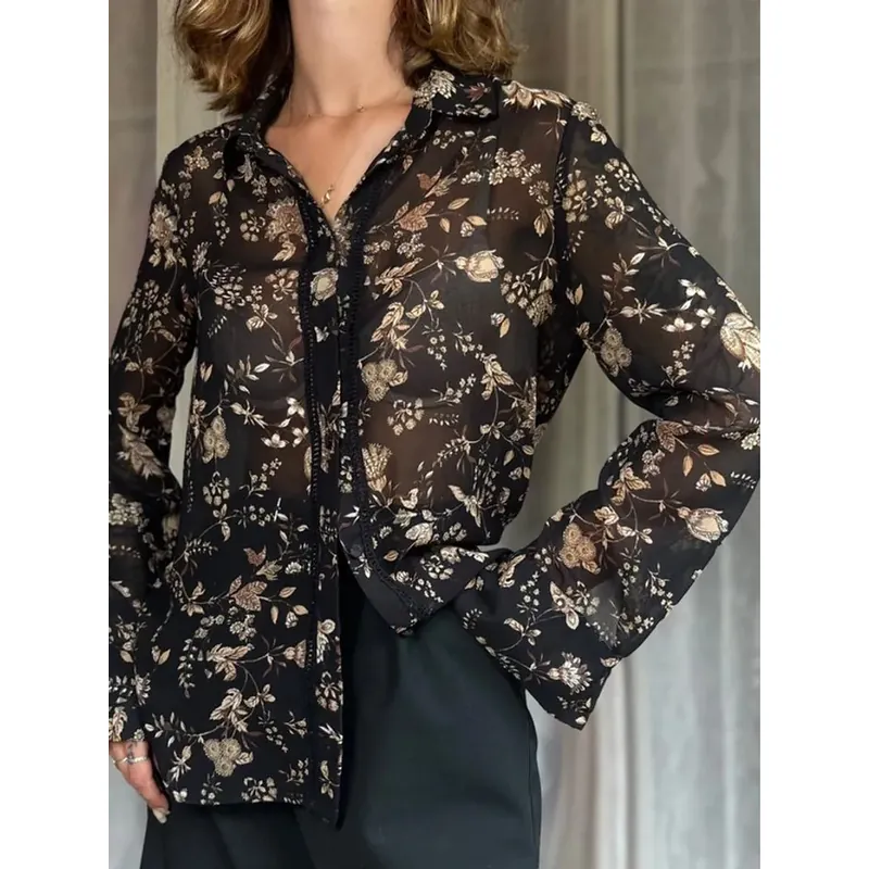 Áo sơ mi Mango Floral Flowy màu đen size S 592842