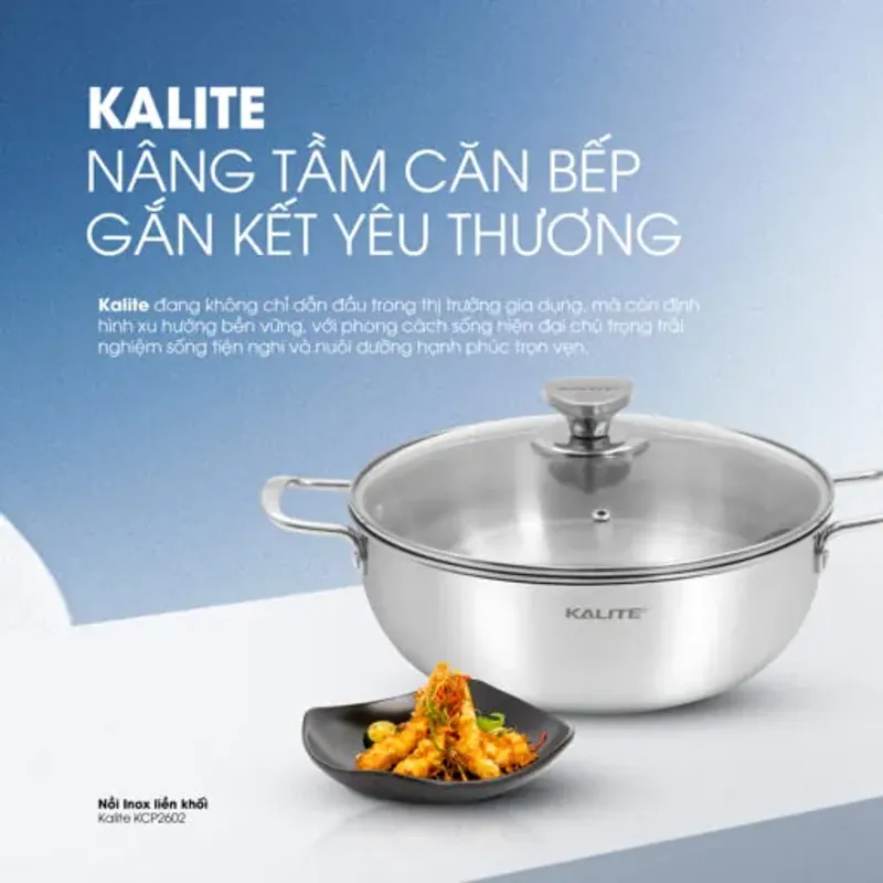 Nồi inox liền khối cao cấp đa năng KALITE KCP2602 – Size 26cm, hiệu suất bắt từ 98% 572311