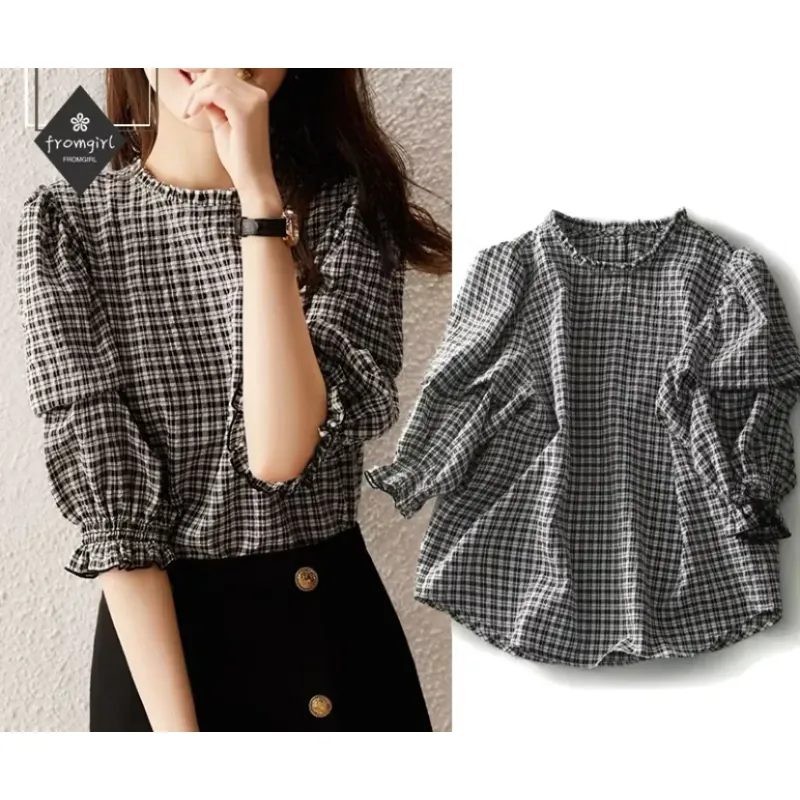 Áo sơmi tay ngắn dáng rộng in kẻ sọc phong cách mùa hè 760068