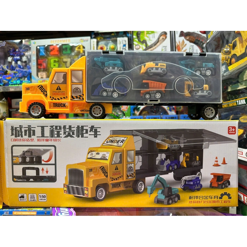 Đồ chơi xe ô tô công trình 904 gồm 1 xe tải to chở 6 xe nhỏ Truck Transport 1:50 302167